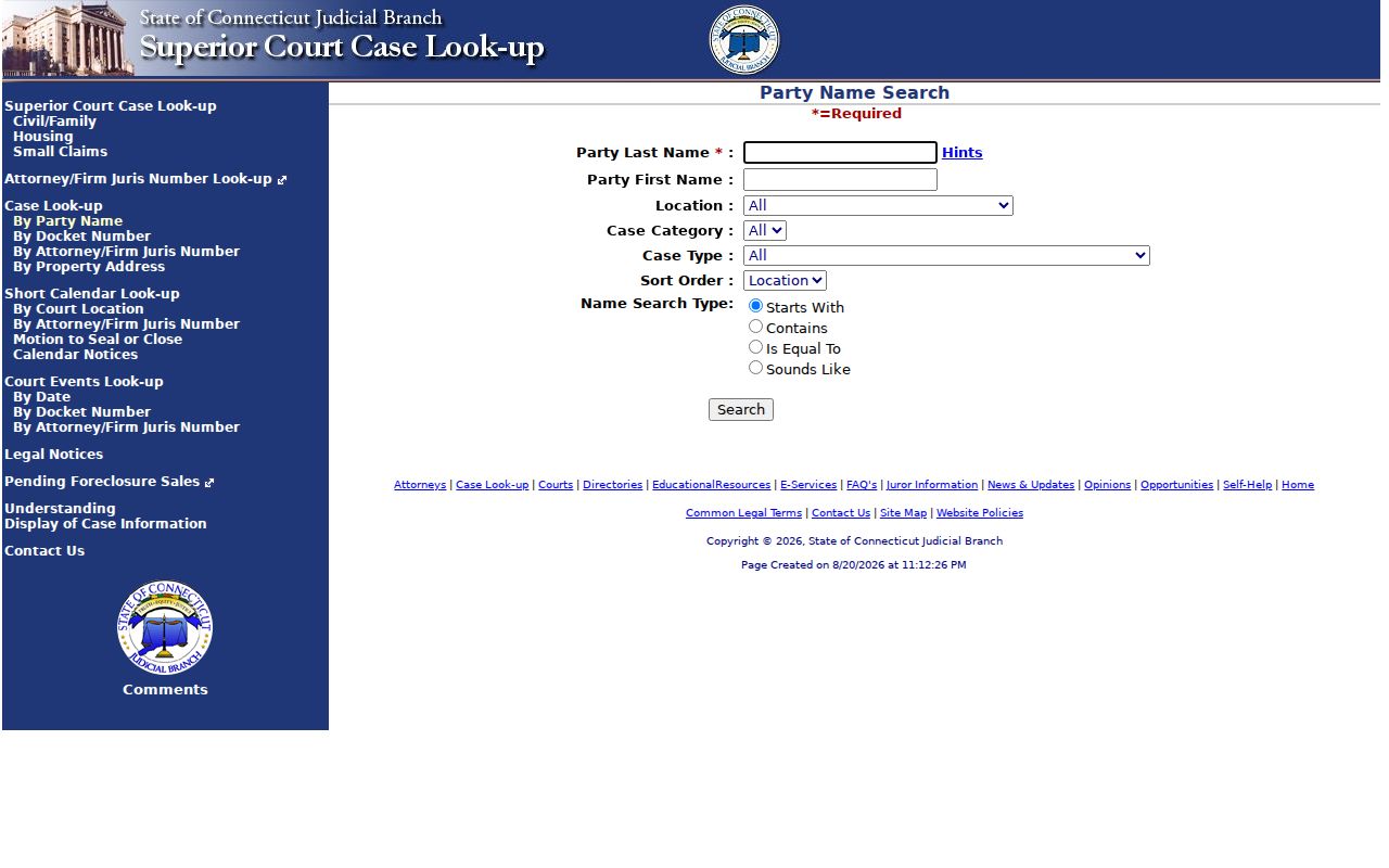 Torrington residents directory Connecticut Judicial Branch party search