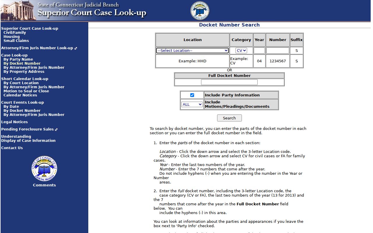 Torrington resident lookup Connecticut Judicial Branch docket search