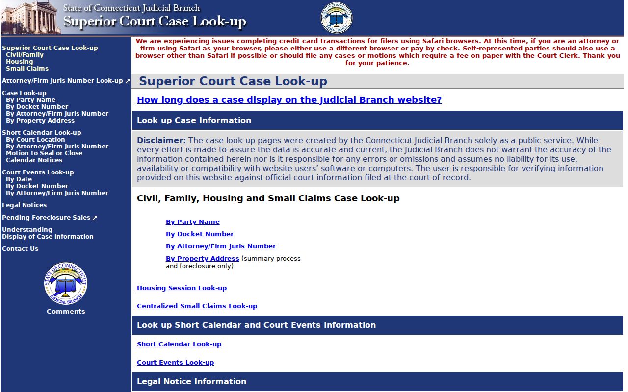 Torrington resident lookup Connecticut Judicial Branch civil inquiry